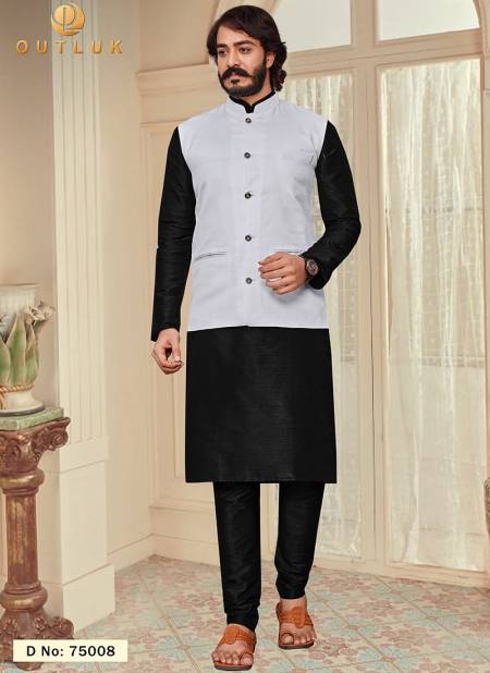 Black And White Colour Outluk Vol 75 Latest Designer Festive Wear Kurta Pajama With Jacket Collection 75008